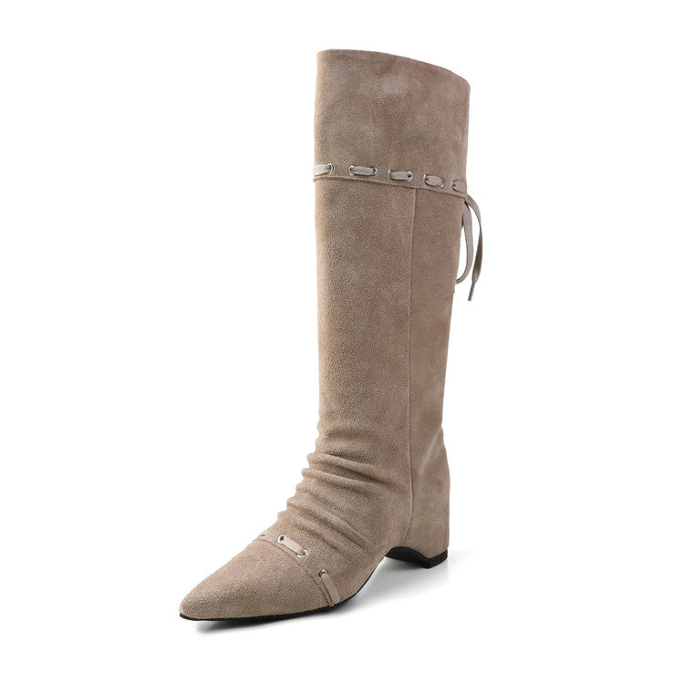 Karin Luna Elegant Style  Pointed Toe Pleated Hidden Wedge Western Boots