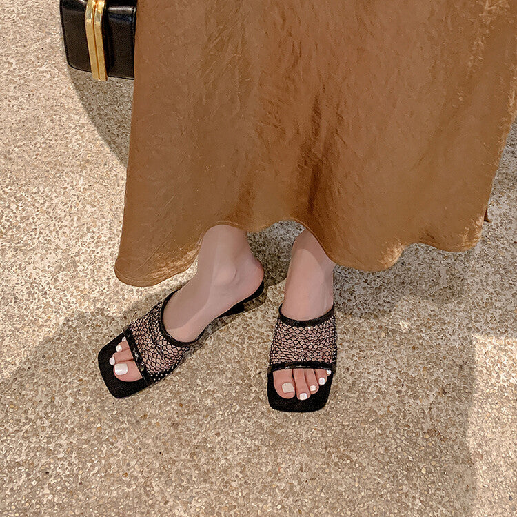 Karin Luna In Stock Spot Goods Diamond Mesh Irregular Heel Slippers