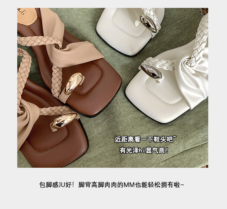 Karin Luna has a sense of design ~Twist Braided Cross Strap Square Toe Sandals
