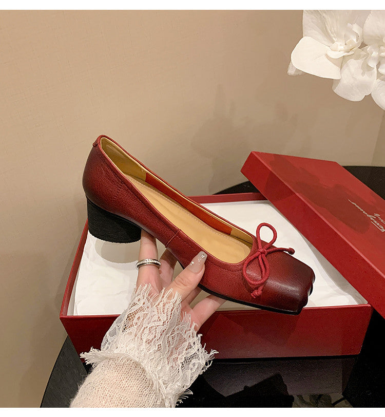 Karin Luna In Stock In Stock ~Full leather inside and out Pig Nose Bow Retro Thick Heel Mary Jane Shoes