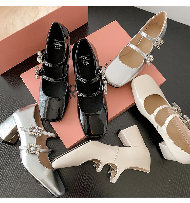 Karin Luna In Stock In stock   The heroine Ao~Square Toe High Heel One Strap Popular Rhinestone Mary Jane Shoes