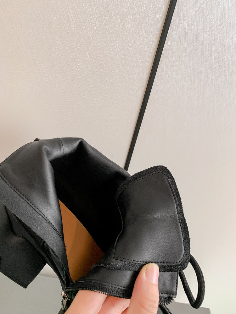 Karin Luna Casual Thick Sole Lace-up Short Boots