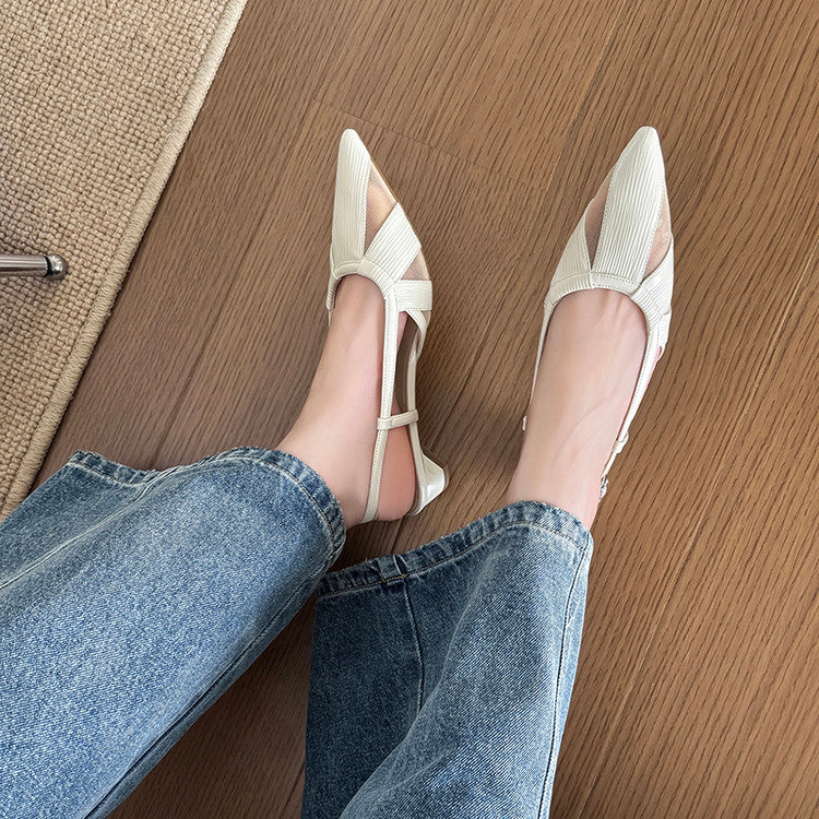 Karin Luna In Stock Spot Goods  Mesh Patchwork Pointed Toe Elegant Closed-Toe Sandals