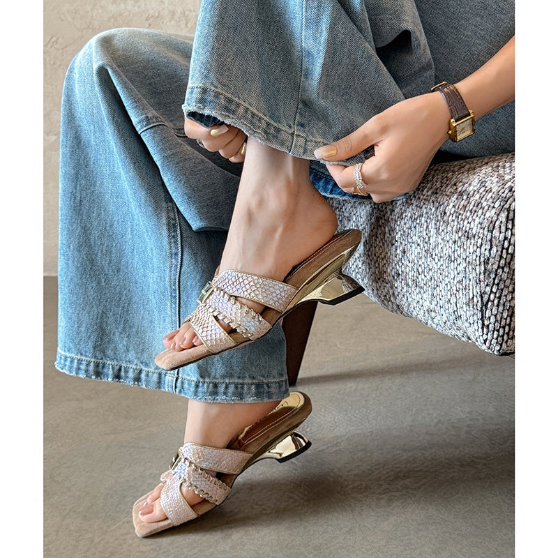 Karin Luna Fish Skin Series~ Hot-selling Square-Toe Slippers with Built-in Traffic