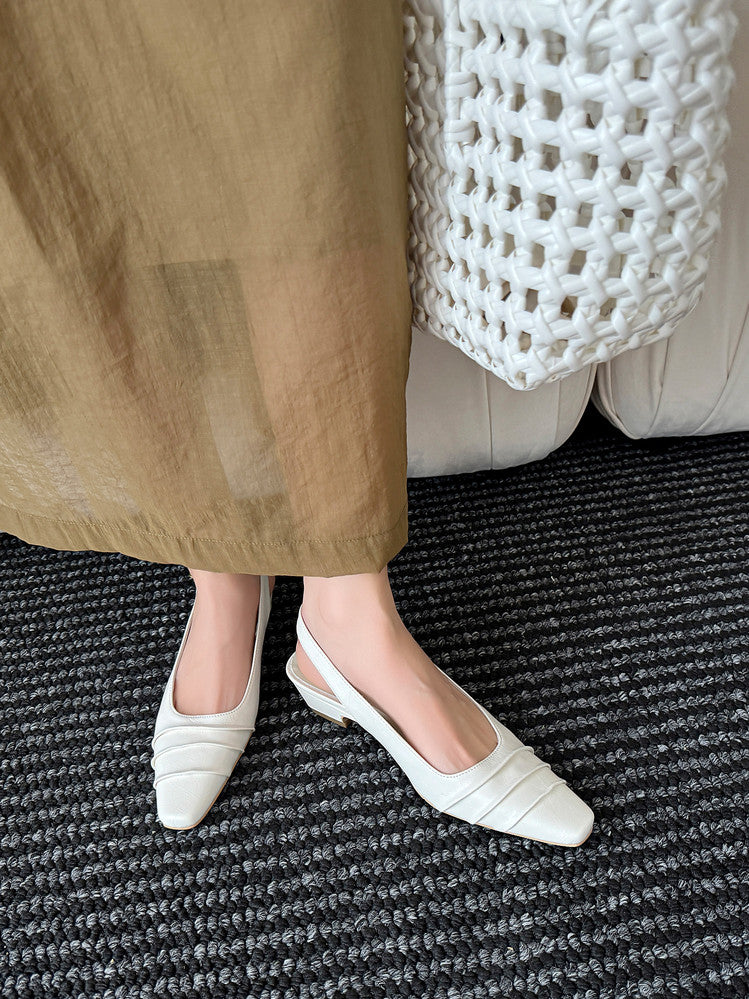 Karin Luna French Retro Square Toe Wrinkled Closed-Toe Sandals