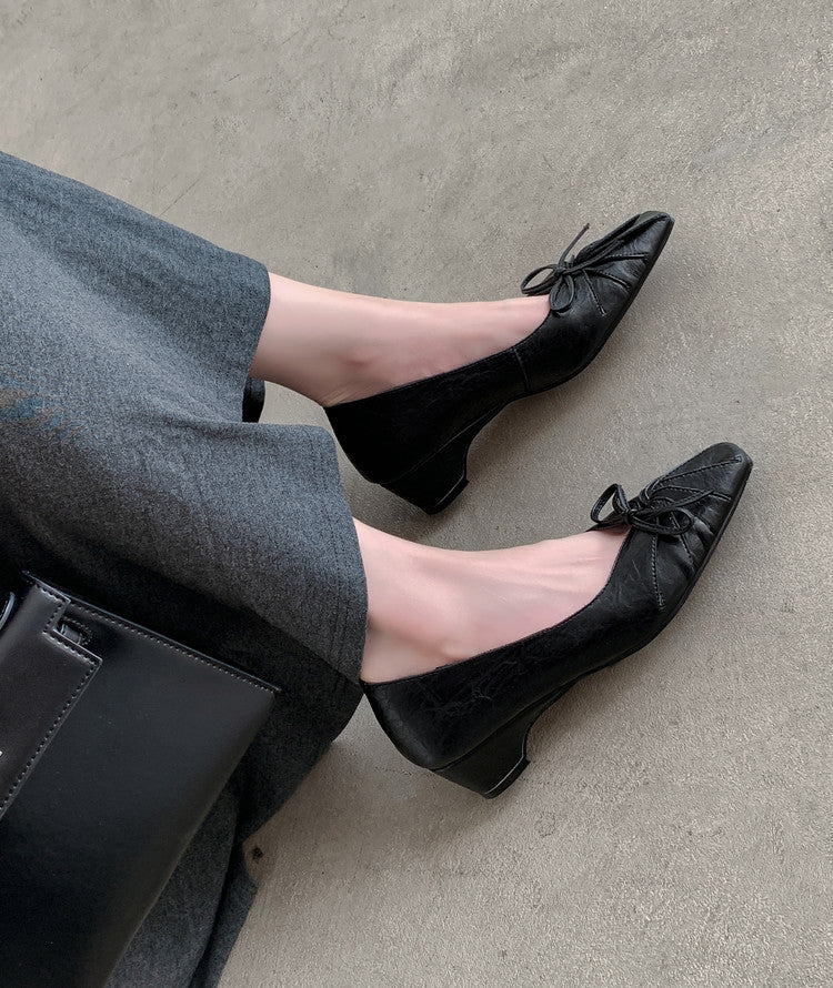 Karin Luna French Style Wrinkled Square Toe Height-Increasing Flats