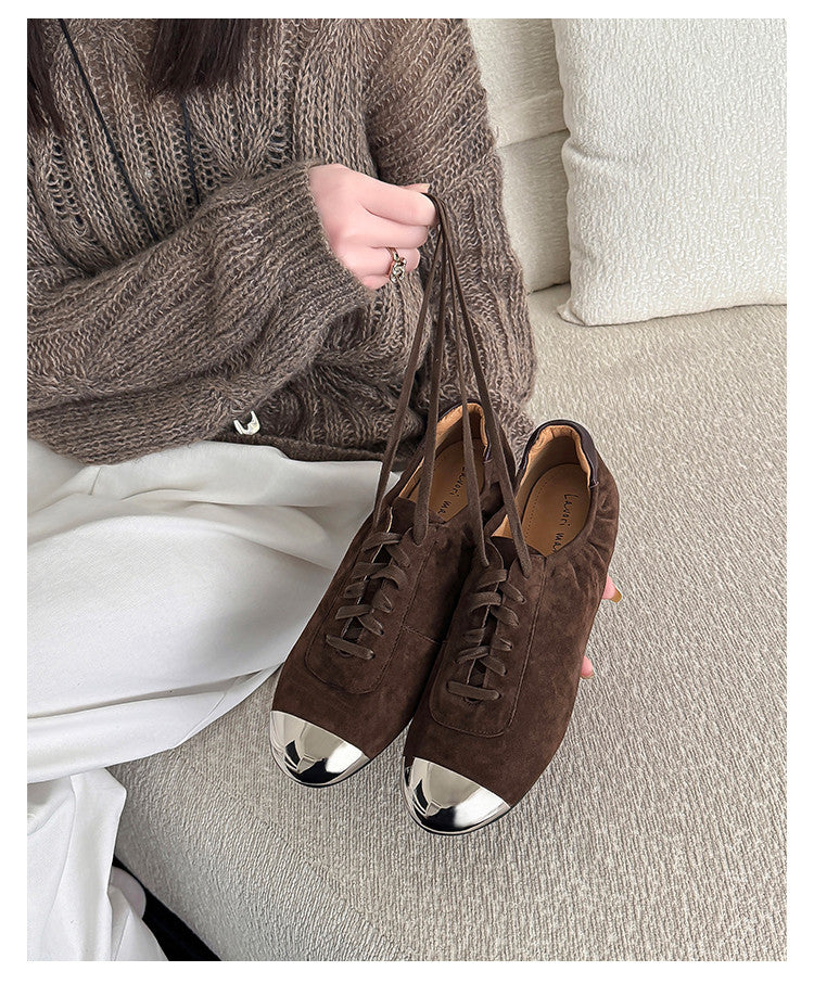 Karin Luna In Stock In Stock  High-end Metal Toe Lace-up Flats