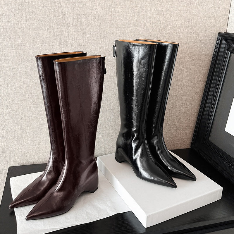 Karin Luna Elegant Style Pointed Toe Internal Height Increase Long Boots