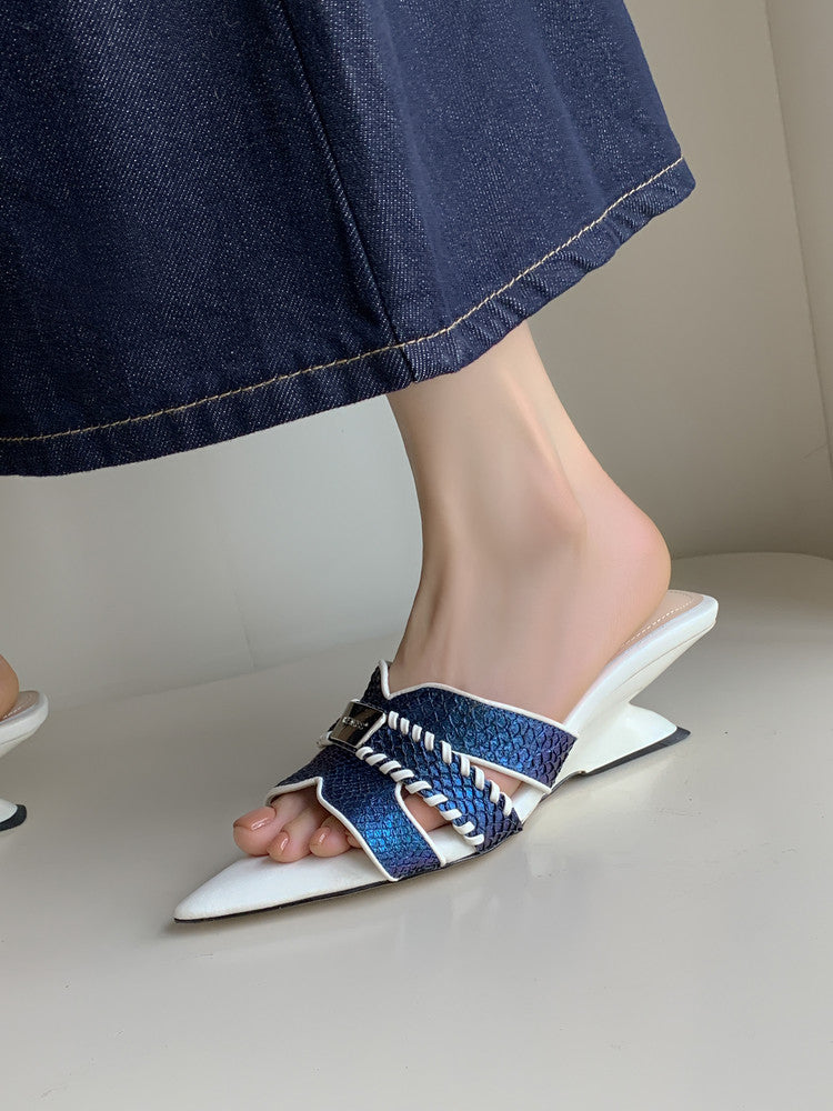 Karin Luna Fish Skin Series~Minimalist Pointed Toe Hot-Selling Unique Heel Slippers