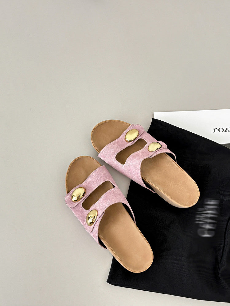 Karin Luna   Casual Style   Thick Sole Belt Buckle Slide Sandals