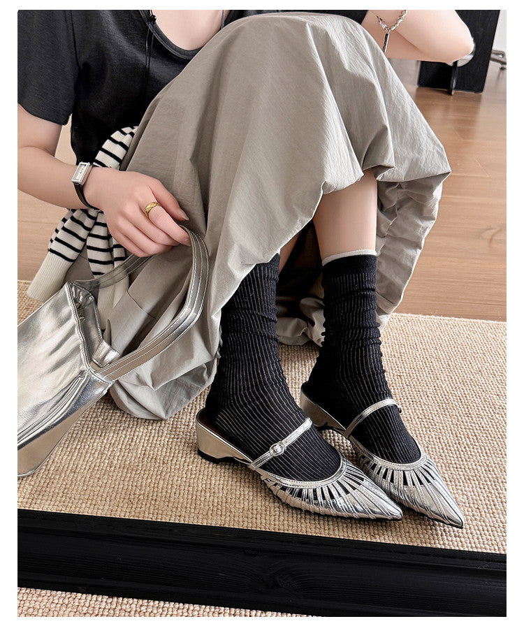 Karin Luna Casual Feel~In stock Pointed Toe Hollow Design Note Pointed Toe Slippers