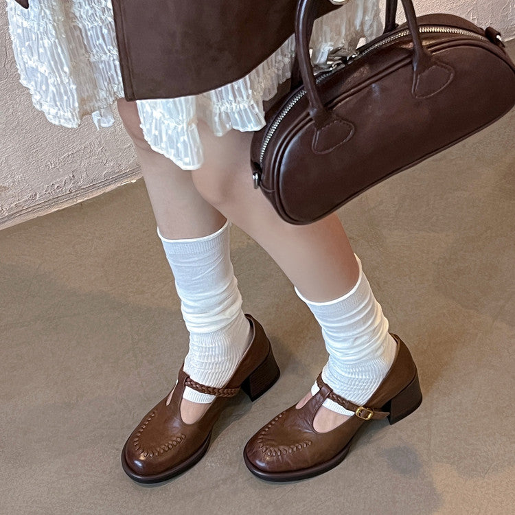 Karin Luna In Stock Spot Goods Vintage Braided Twist High Heels T Round Toe Thick Sole Single Shoes