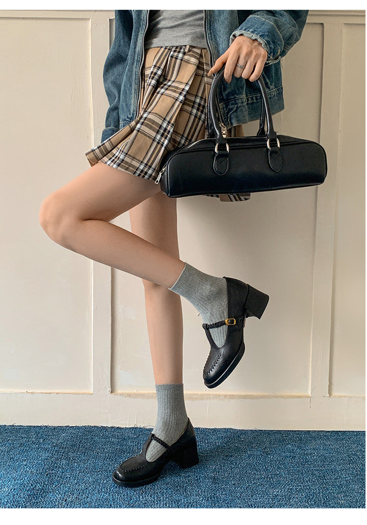 Karin Luna In Stock Spot Goods Vintage Braided Twist High Heels T Round Toe Thick Sole Single Shoes