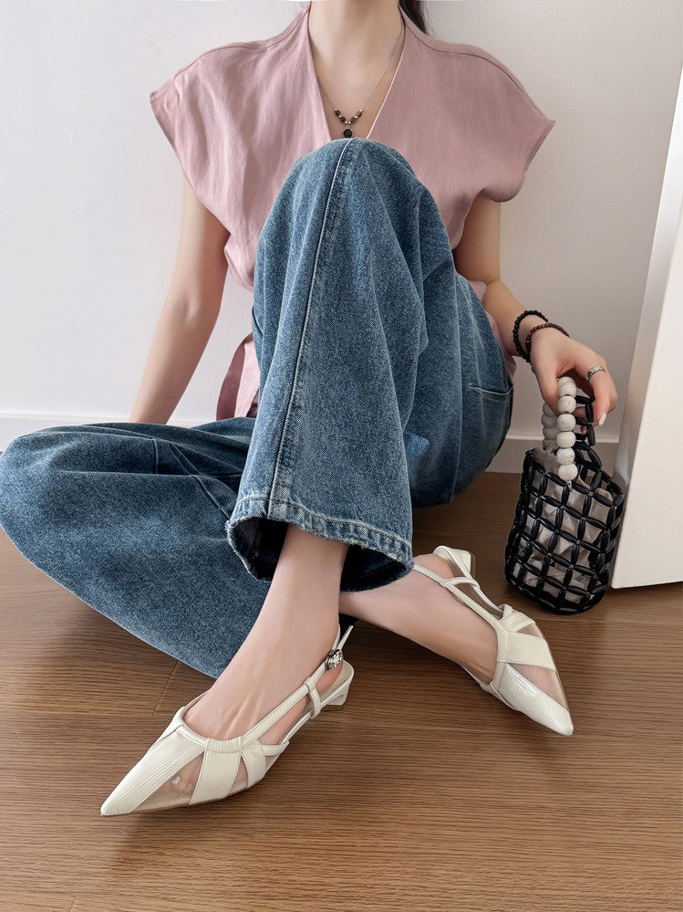 Karin Luna In Stock Spot Goods  Mesh Patchwork Pointed Toe Elegant Closed-Toe Sandals