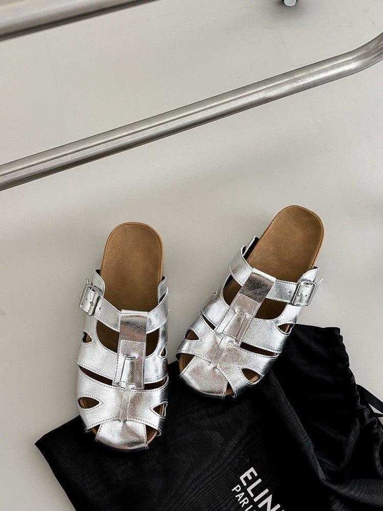 Karin Luna Full Layer Inside and Out~Basic Versatile Perforated Round Toe Birkenstock Slippers