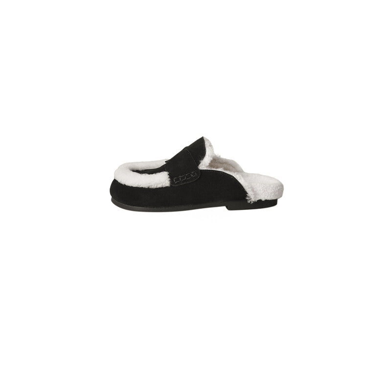 Karin Luna In Stock Look~This is such thick lamb wool Winter Atmosphere！Cowhide Leather Lamb Wool Round Toe Flat Sole Half Support！