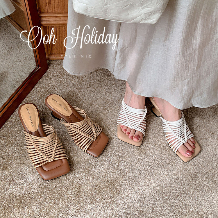 Karin Luna Bestseller Woven Vacation Style Series~ Elegant High Heel Slippers