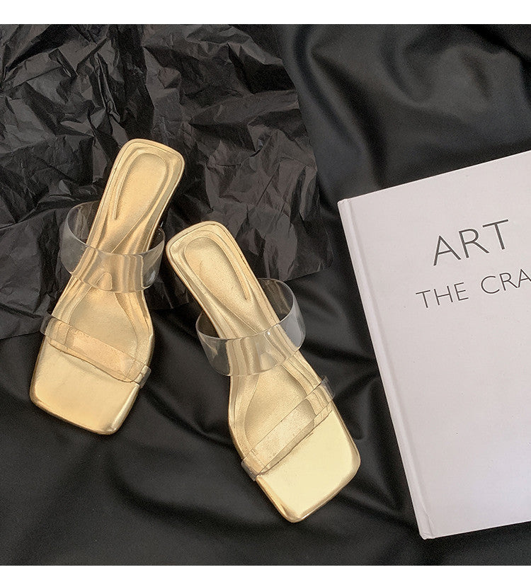 Karin Luna In Stock Spot Goods Transparent Sequin Irregular Heel Strap Sandals