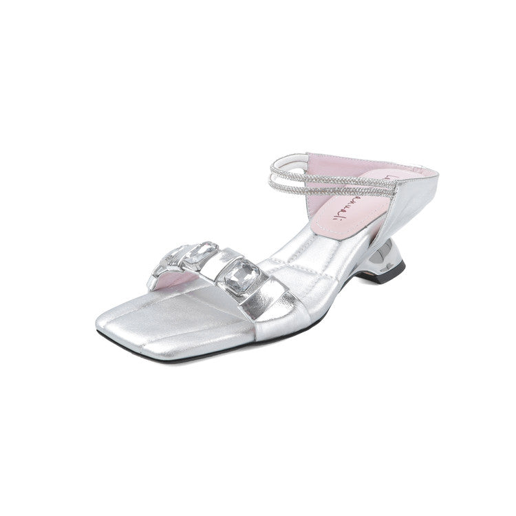 Karin Luna Bestseller Popular Rhinestone Ribbon Square Toe Slippers