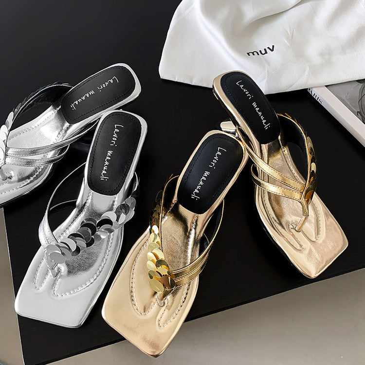 Karin Luna In Stock Spot Goods   Sequin One-Strap Irregular Heel Sofa Insole Flip-Flops