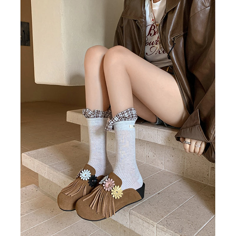 Karin Luna   Tassel Three-Dimensional Flower Thick-Soled Closed-Toe Slippers
