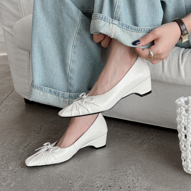 Karin Luna French Style Wrinkled Square Toe Height-Increasing Flats