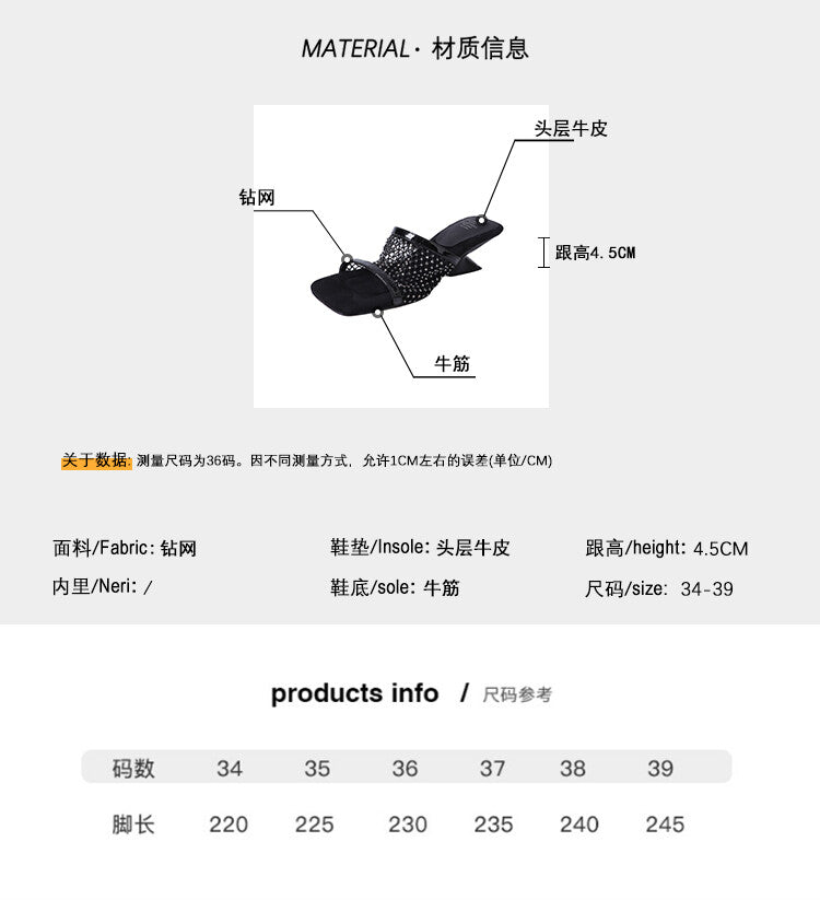 Karin Luna In Stock Spot Goods Diamond Mesh Irregular Heel Slippers