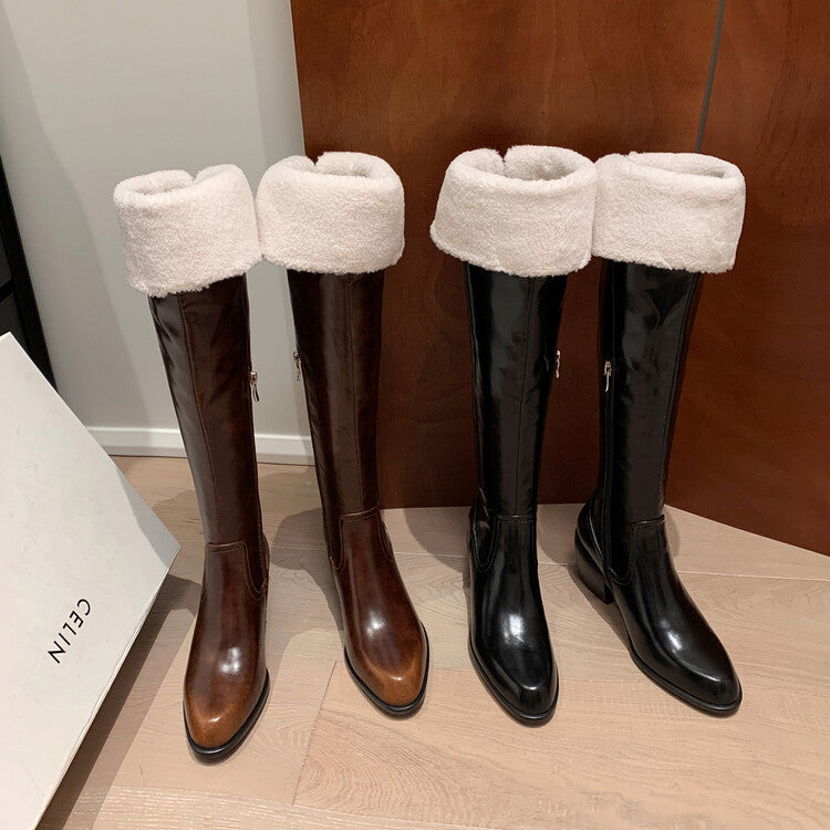 Karin Luna exploded  Three versions exploded Single Fleece Lining Fur Collar Version  Thick Fur Collar Foldable Hot-Selling Full Cowhide Pointed Toe Chunky Heel Classic Style