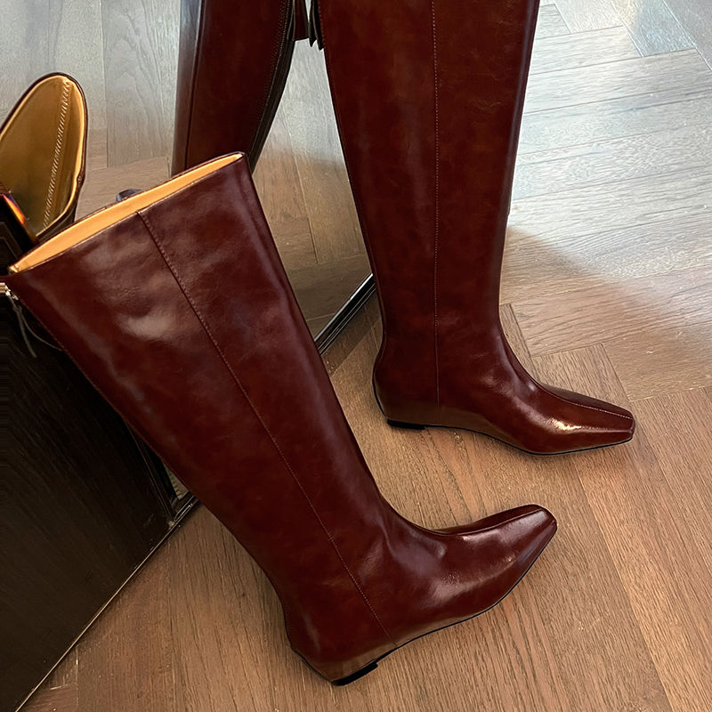 Karin Luna Minimalist Style Square-Toe Hidden Heel Long Boots
