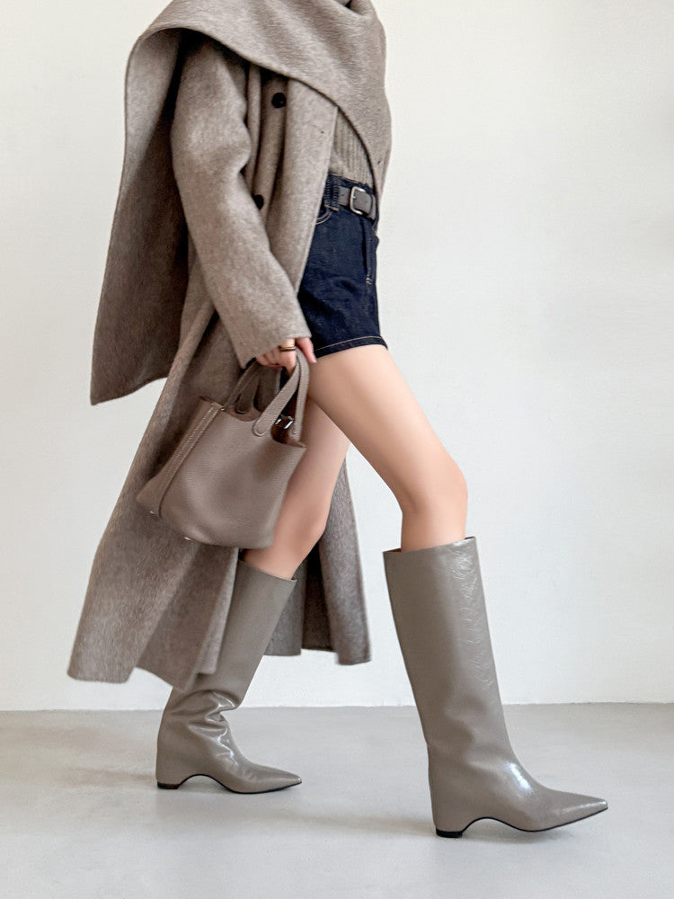 Karin Luna Minimalist Style High Tube Pointed Toe Hidden Heel Boots