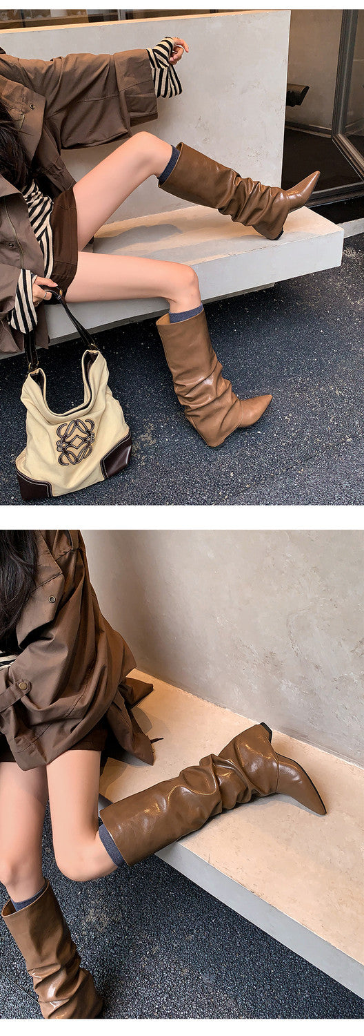 Karin Luna Elegant Style Pointed Toe Hidden Wedge Long Boots