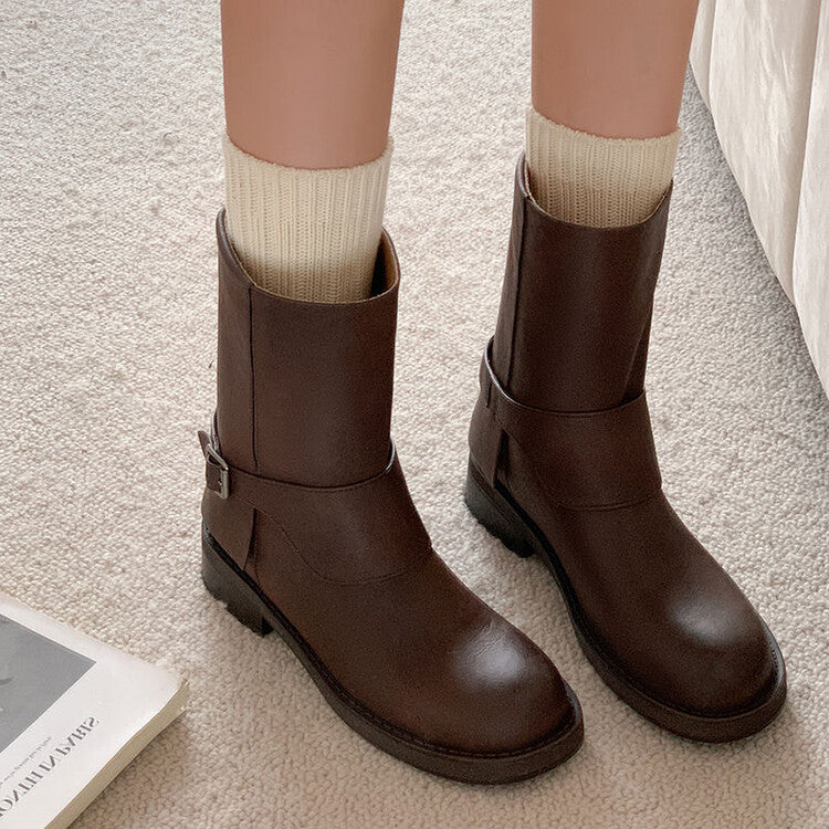 Karin Luna Belt Buckle Chunky Heel Fashion Short Boots