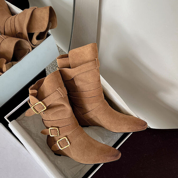 Karin Luna Cow Leather Small Square Toe Belt Buckle Fashion Boots