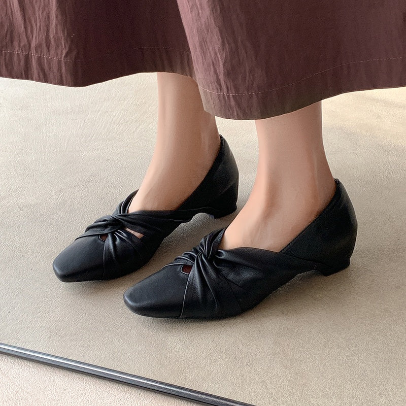 Karin Luna Cross Design Square Toe Hidden Wedge Shoes