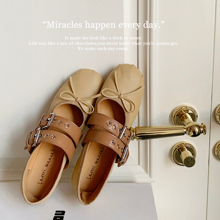 Karin Luna In Stock Spot Goods Minimalist Retro Round Toe Mary Jane Bowknot Height-Increasing Flats