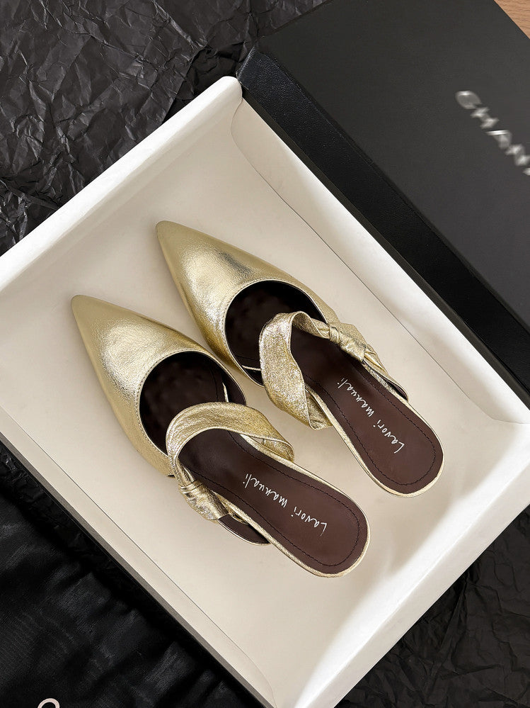 Karin Luna In Stock Spot Goods  Pointed Toe Irregular Heel Elegant Retro Strap Slippers