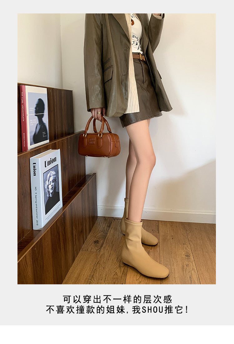 Karin Luna In Stock Spot Goods Round Toe Basic Stretch Slim Short Boots