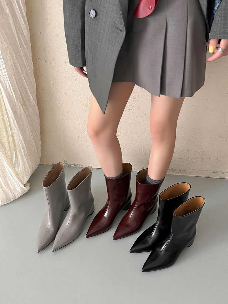 Karin Luna Elegant Pointed Toe Hidden Wedge Short Boots
