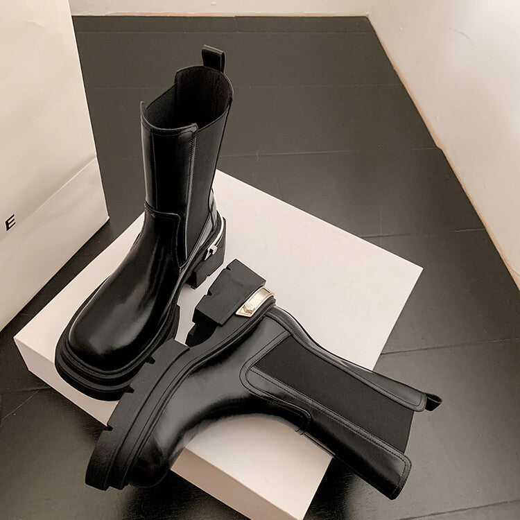 Karin Luna da Brand Series~Rear Metal Decoration Thick Sole Stretch Boots