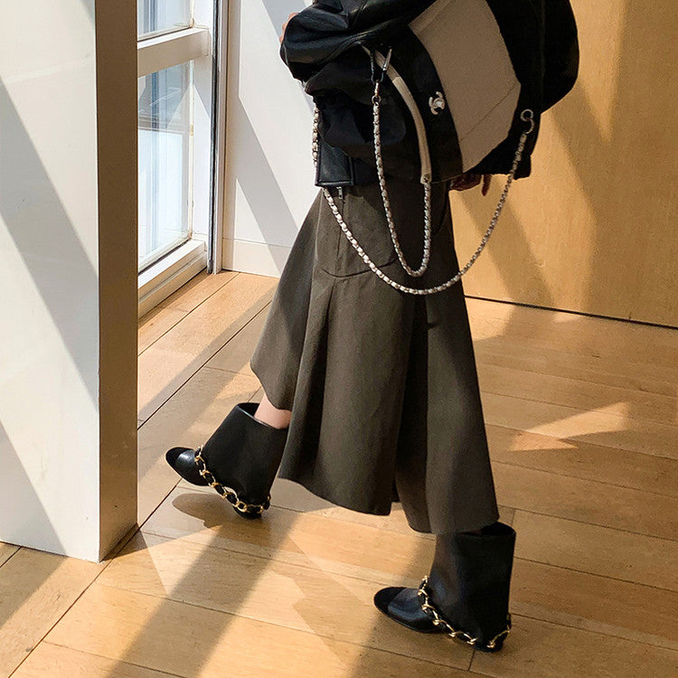 Karin Luna Classic Style Xiangjia Style Chunky Heel Chain Ankle Boots