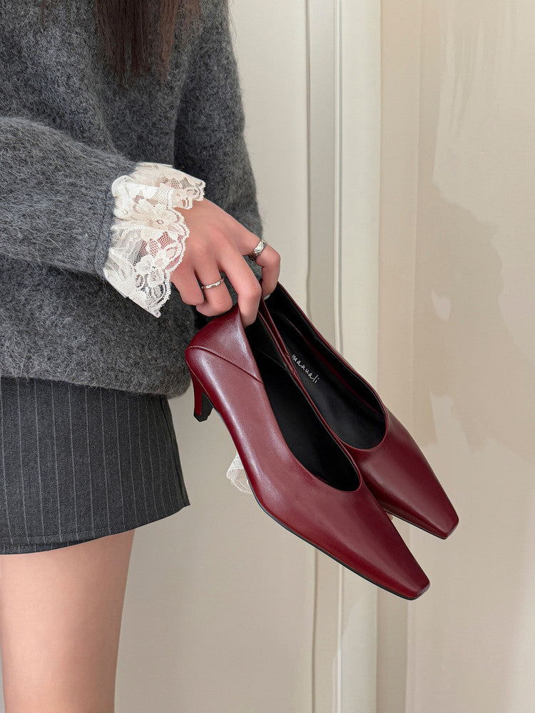 Karin Luna In Stock In Stock ~Basic Versatile French Style Small Square Toe Shallow Mouth Single Shoes
