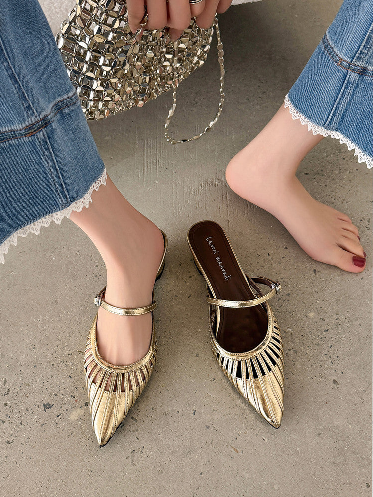 Karin Luna Casual Feel~In stock Pointed Toe Hollow Design Note Pointed Toe Slippers