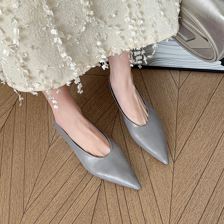 Karin Luna In Stock Spot Goods Classic three-color pointed toe metal heel shoes