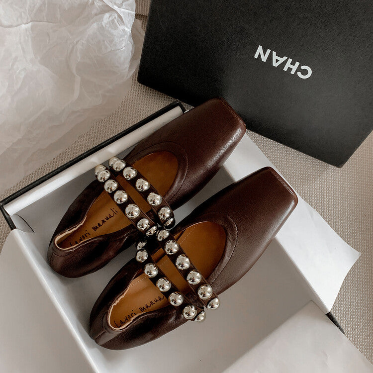 Karin Luna In Stock Spot Goods  Pig Nose Metal Strap Super Soft Granny Full Leather Mary Jane Shoes
