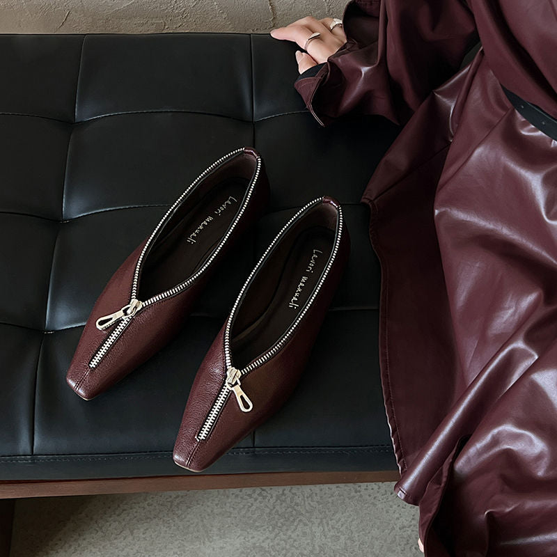 Karin Luna In Stock In Stock ~Basic Versatile Light Luxury Zipper Small Square Toe Flats
