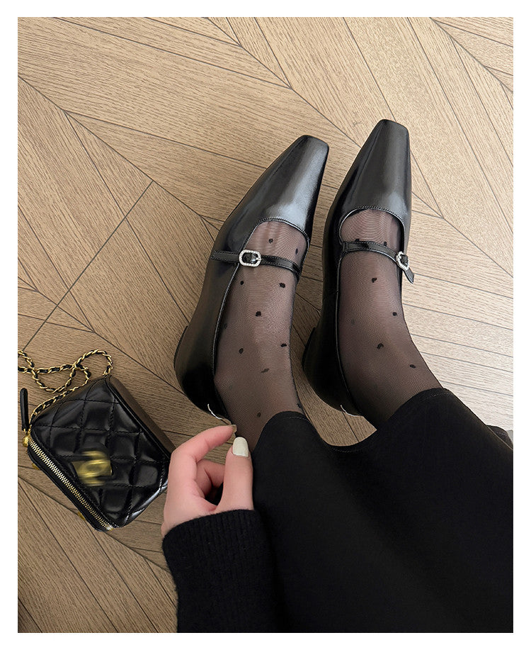 Karin Luna In Stock Spot Goods  Elegant Square-Toe One-Strap Height-Increasing Flats