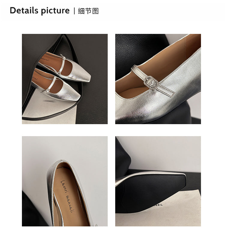 Karin Luna In Stock Spot Goods  Elegant Square-Toe One-Strap Height-Increasing Flats