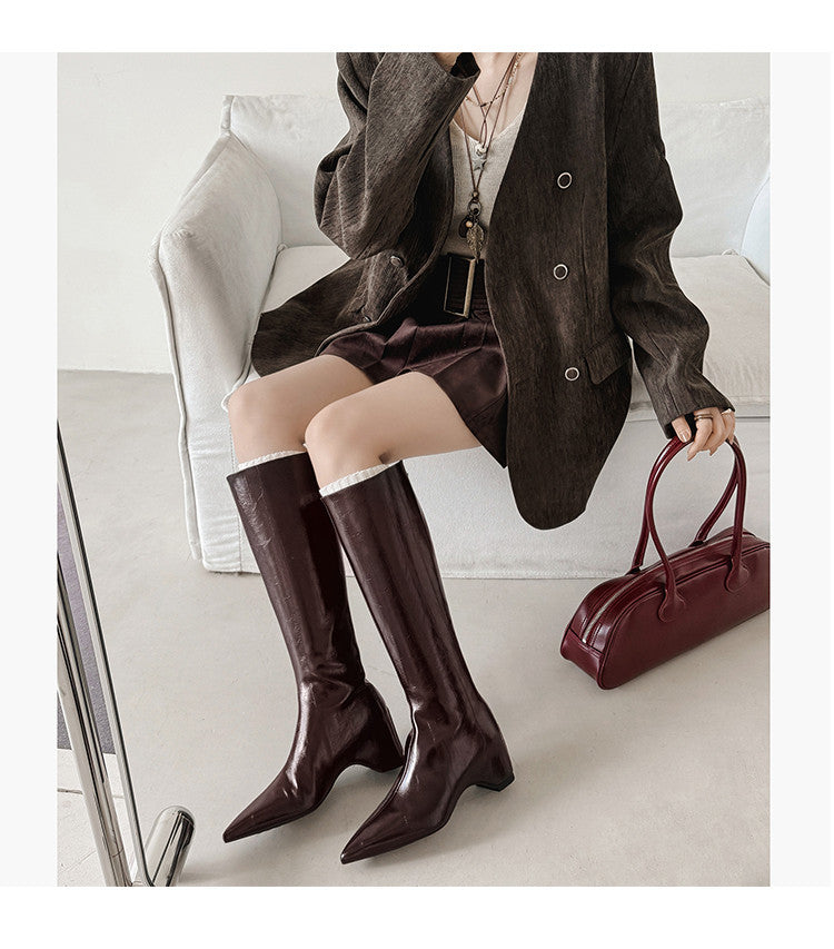 Karin Luna Elegant Style Pointed Toe Internal Height Increase Long Boots