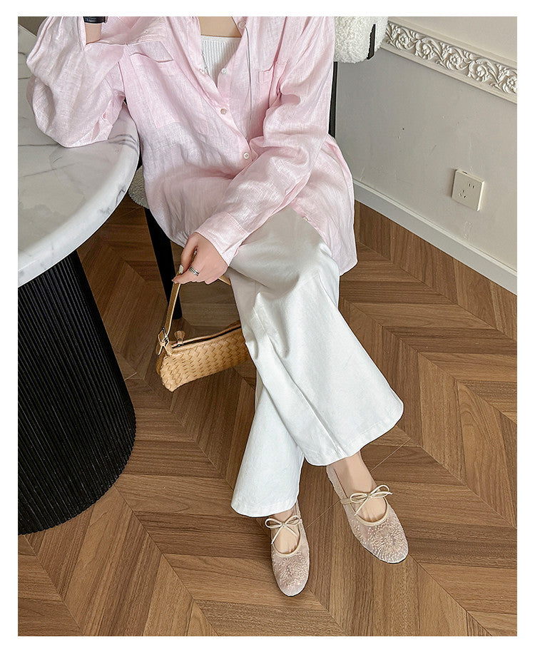 Karin Luna In Stock Spot Goods  Summer Breathable Retro Embroidered Bow Granny Shoes