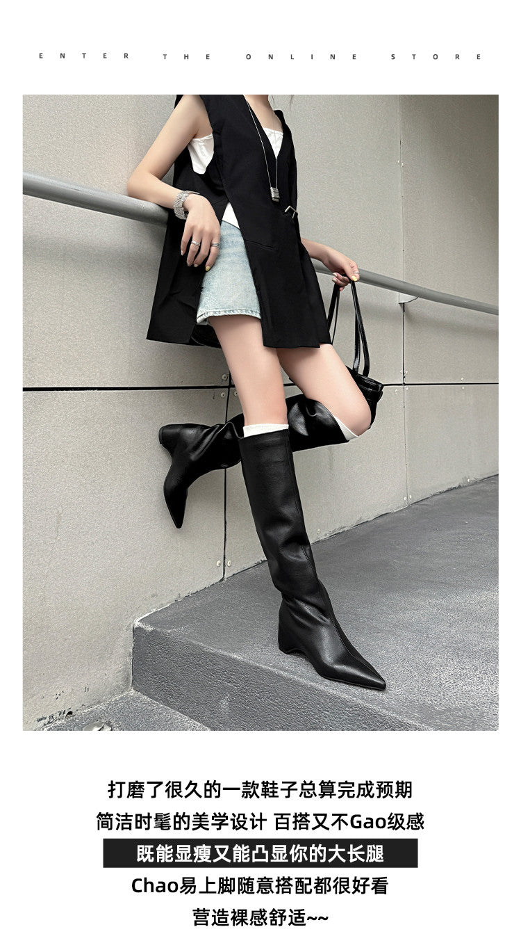 Karin Luna Hot-Selling Internal Height Increase Pointed Toe Straight-Leg Hot-Selling Long Boots